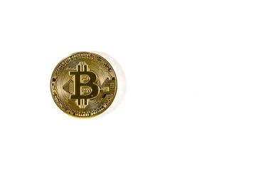 Bitcoin coin is small on a large background. Crypto currency