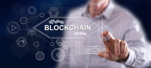 Man touching a blockchain concept