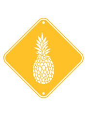gelb achtung schild zone vorsicht gefahr warnung ananas lecker hunger essen obst gesund ernährung diät comic cartoon design clipart