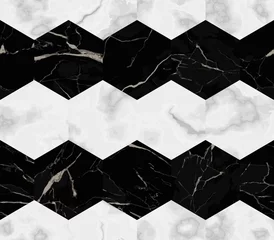 Zelfklevend Fotobehang Marble Luxury Striped from Hexagons Seamless Pattern © kronalux