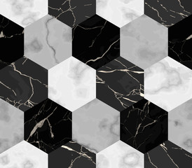 Luxe en marbre rayé d& 39 hexagones Seamless Pattern