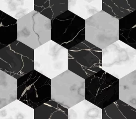 Stickers pour porte Hexagone Luxe en marbre rayé d& 39 hexagones Seamless Pattern
