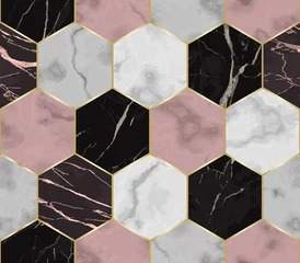 Behang Marmeren hexagons Marmeren luxe chaotisch van zeshoeken naadloos patroon