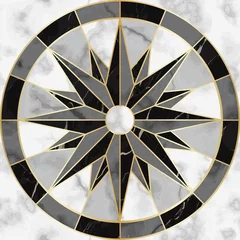 Fototapeten Luxury Marble and Gold Compass Sign Seamless Pattern © kronalux