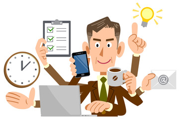 マルチタスクをこなすビジネスマン　上司　おじさん
