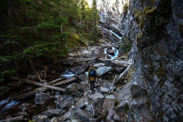 Hiking a waterfall