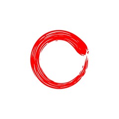 Red Circle Zen, Sumi-e Logo, Icon, Sign Watercolor, Vector Design