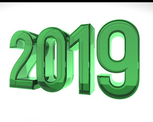 transparent glass 2019 figures new year turned 3d render