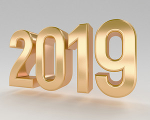 gold 2019 new year installation 3d render high quality