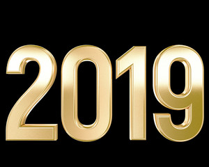 gold 2019 new year 3d illustration render on black background