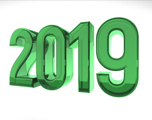 transparent glass 2019 figures new year turned 3d render