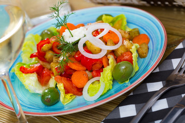 Tasty salad with baked vegetables