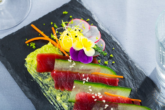 Appetizing sashimi with fresh tuna