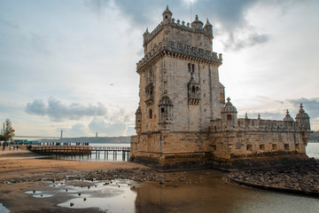 Fototapeta na wymiar LISBON, PORTUGAL - NOVEMBER 22, 2018: Belem Tower, one of the most famous attractions of Portugal