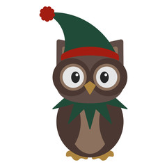 Owl in Elf Costume - Owl wearing green and red hat elf hat and neck wear