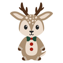 Deer in Gingerbread Costume - Deer wearing green bow and red buttons