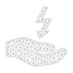 Mesh vector electricity supply hand icon on a white background. Polygonal wireframe dark gray electricity supply hand image in low poly style with combined triangles, points and linear items.