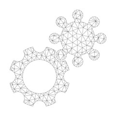 Mesh vector gears icon on a white background. Polygonal carcass gray gears image in low poly style with organized triangles, nodes and lines.