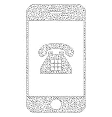 Mesh vector mobile phone icon on a white background. Polygonal wireframe dark gray mobile phone image in lowpoly style with connected triangles, dots and lines.
