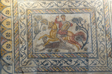 MERIDA, BADAJOZ, SPAIN - NOVEMBER 23, 2018:  Merida National Roman Art Museum. mosaic