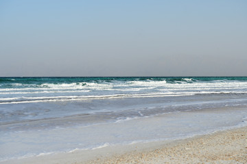 Dead Sea seashore in the evening in cloudy weather