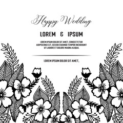 Happy wedding invitation card with floral hand draw vector art