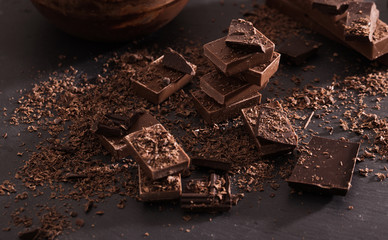 chocolate on old wooden table