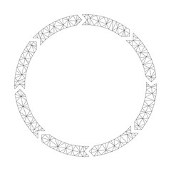 Mesh vector rotation icon on a white background. Polygonal carcass grey rotation image in low poly style with combined triangles, nodes and lines.