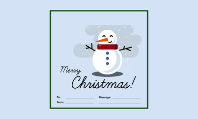 Merry Christmas To From Template Card With Snowman Illustration