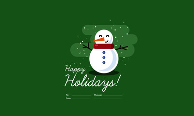 Fototapeta na wymiar Happy Holidays To From Template Card With Snowman Illustration