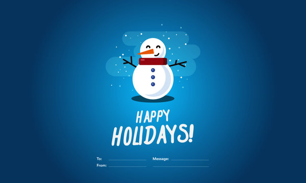 Happy Holidays To From Template Card With Snowman Illustration