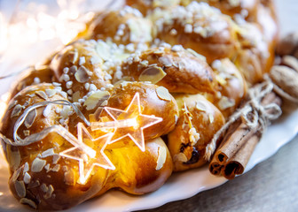 Czech christmas time and customs - bohemian cuisine and typical pastry Vánočka - traditional  meal prepared for festive dinner