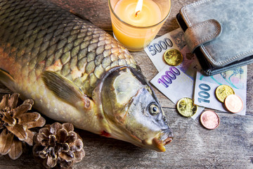 Czech christmas time and customs - bohemian cuisine and typical fish - traditional carp prepared...