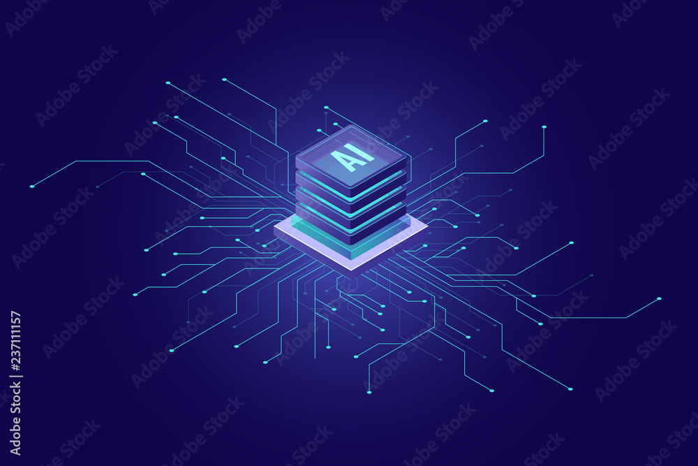 Wall mural artificial intelligence banner, big data, cloud computing, machine learning, information mining conc