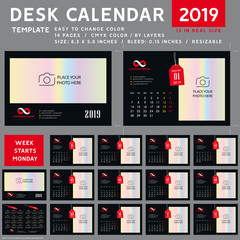 Desk calendar 2019, template vector