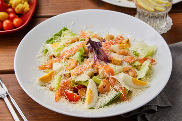 Seafood Salad with Cheese. Salmon Salad with Shrimps.