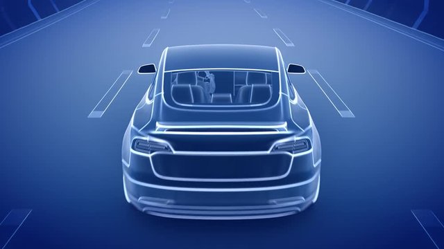 Modern Electric car rides through tunnel