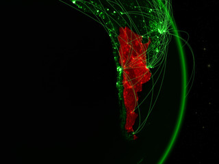 Argentina on green planet Earth with network. Concept of connectivity, travel and communication.
