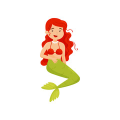Cute Mermaid mythical or fairy tale creature vector Illustration on a white background
