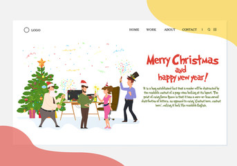 banner for the site where cartoon people have fun at the corporate party in honor of the new year. Corporate party, Christmas, New Year, office. Vector illustration in trendy flat style