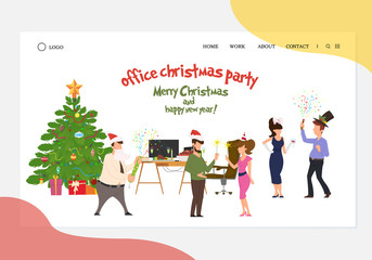 Obraz na płótnie Canvas banner for the site where cartoon people have fun at the corporate party in honor of the new year
