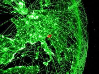 Slovenia on green planet Earth with network. Concept of connectivity, travel and communication.