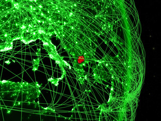 Macedonia on green planet Earth with network. Concept of connectivity, travel and communication.