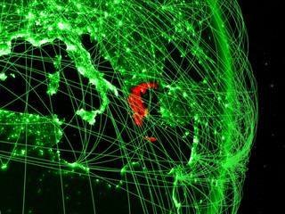 Greece on green planet Earth with network. Concept of connectivity, travel and communication.