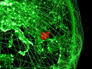 Bulgaria on green planet Earth with network. Concept of connectivity, travel and communication.