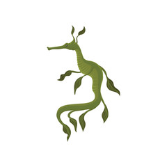 Flat vector icon of green leafy sea dragon. Marine creature. Underwater life theme