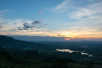 Fototapeta na wymiar Landscape sunrise with mountain view