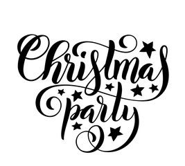 Merry Christmas party handwritten lettering. Lettering design card template. Vector.