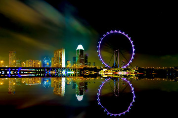 Skyline  and singapore city at night