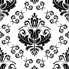 Classic seamless vector pattern. Damask orient black and white black and white ornament. Classic vintage background. Orient ornament for fabric, wallpaper and packaging